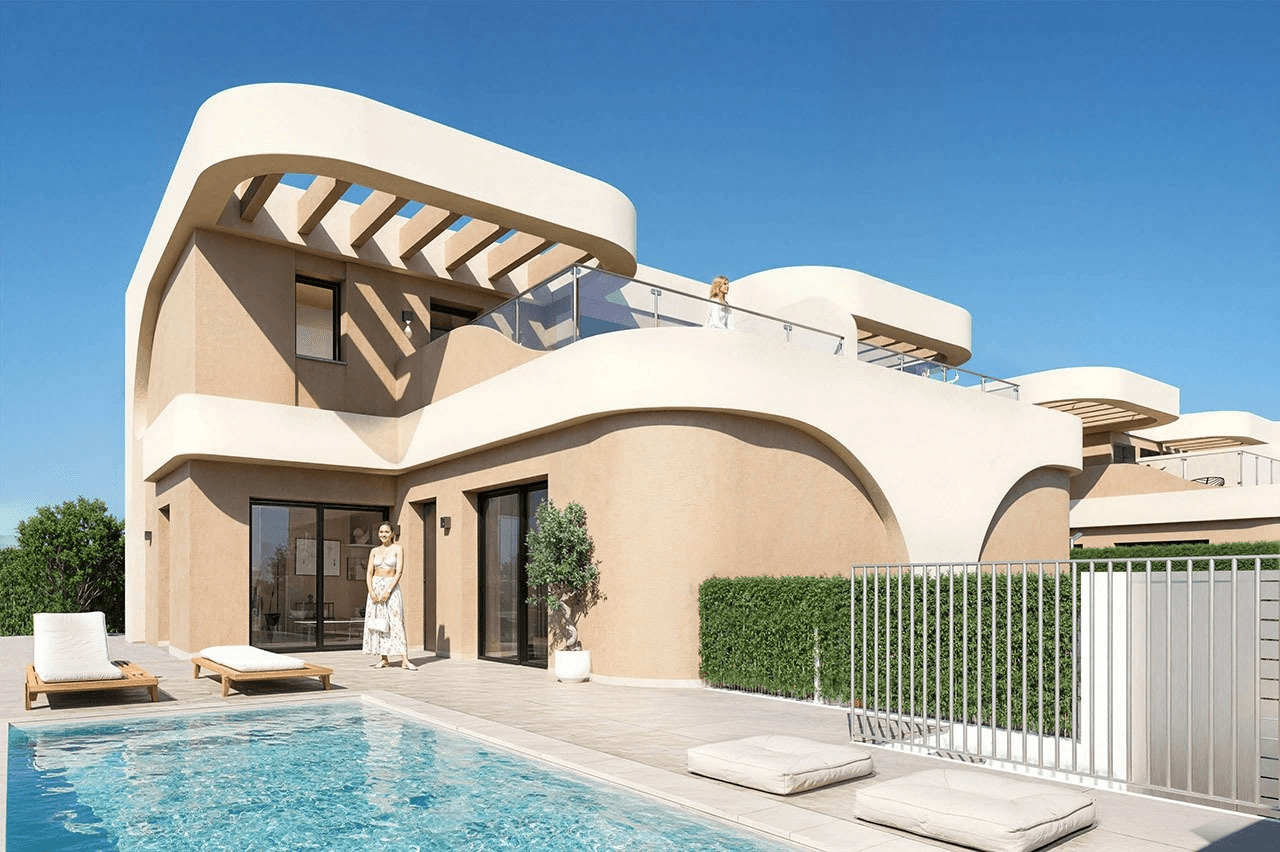 Villas jumelées avec 3 chambres, 2 salles de bains, WC invités, terrasse sur le toit, place de parking et piscine privée en option