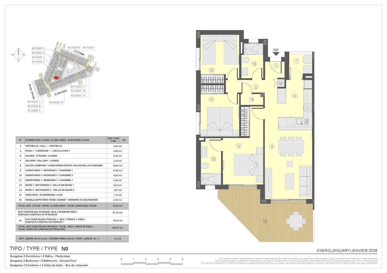 Appartements avec 3 chambres, 2 salles de bain, parking privé, piscines communes et jacuzzis chauffés