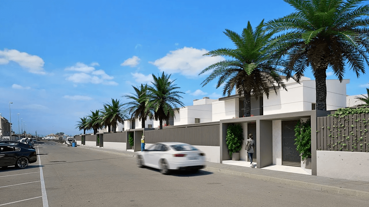 Villas jumelées avec 3 chambres, 3 salles de bains, terrasse sur le toit, pré-installation de la climatisation et piscine privée