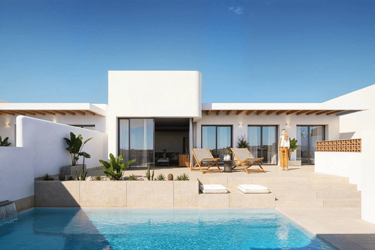 Maisons mitoyennes avec 3 chambres, 2 salles de bains, piscine privée et parking privée