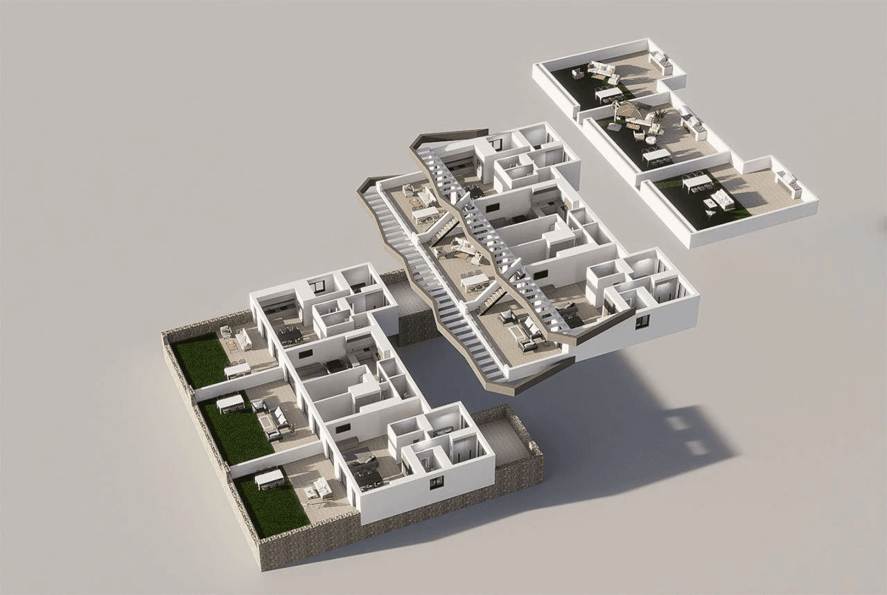 Appartements de 3 chambres au rez-de-chaussée avec 2 salles de bains, piscine communautaire et vue sur la mer