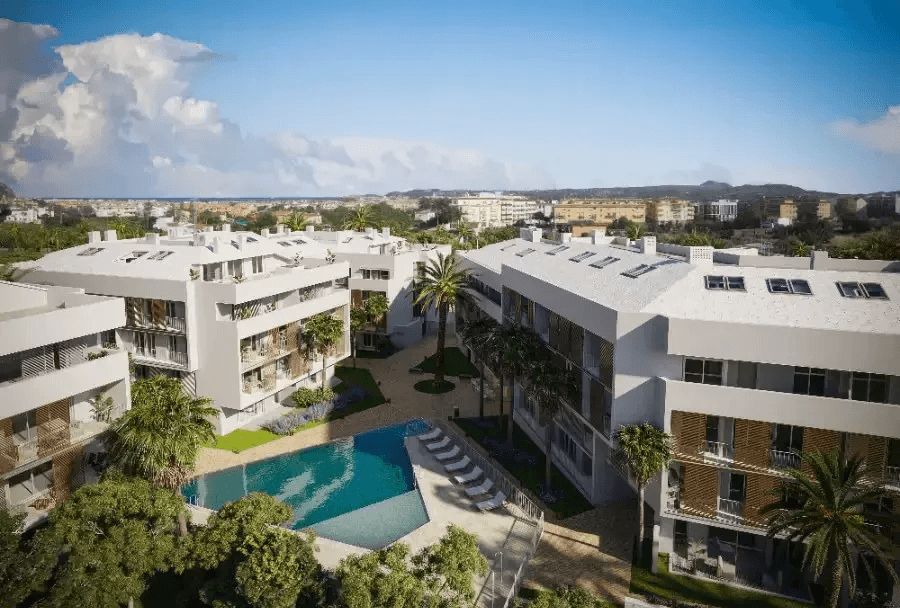 Appartement neuf exclusif de 3 chambres avec piscine, place de garage et débarras