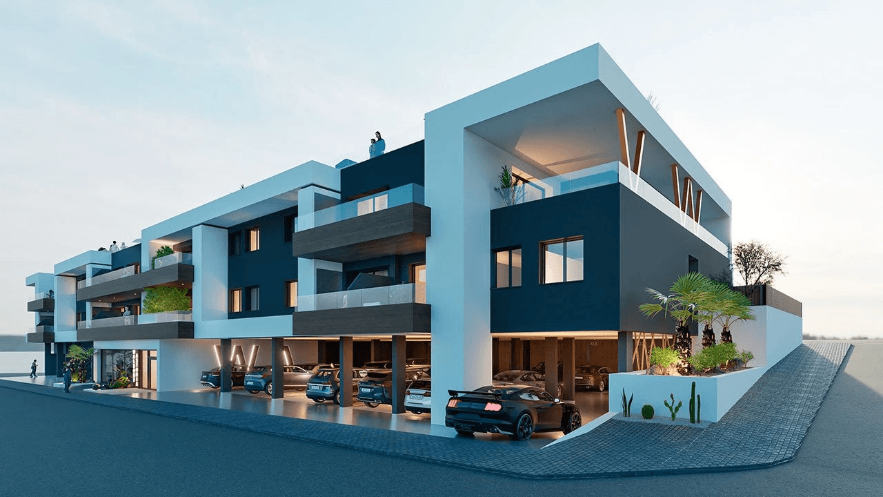 Penthouses avec 2 chambres, 2 salles de bain, toit-terrace, piscine privée et cuisine équipée moderne avec des appareils électriques