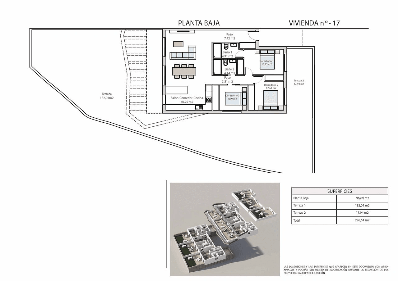 Appartements de 3 chambres au rez-de-chaussée avec 2 salles de bains, piscine communautaire et vue sur la mer