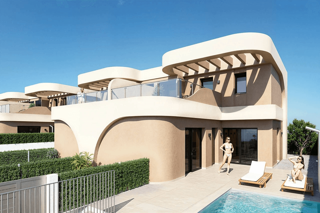 Villas jumelées avec 3 chambres, 2 salles de bains, WC invités, terrasse sur le toit, place de parking et piscine privée en option