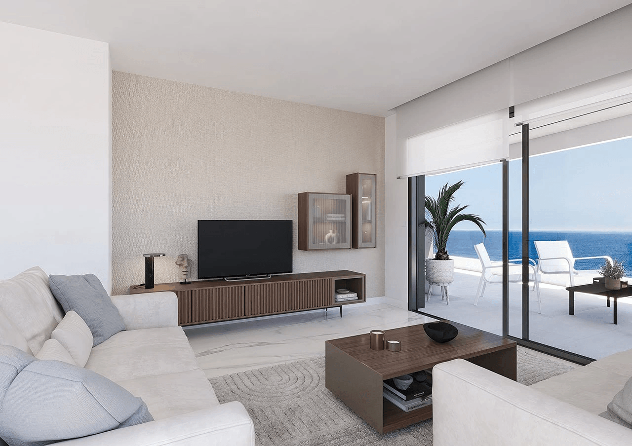 Maisonettes avec 3 chambres, 3 salles de bain, toit-terrasse, climatisation et vue sur la mer en première ligne de la plage