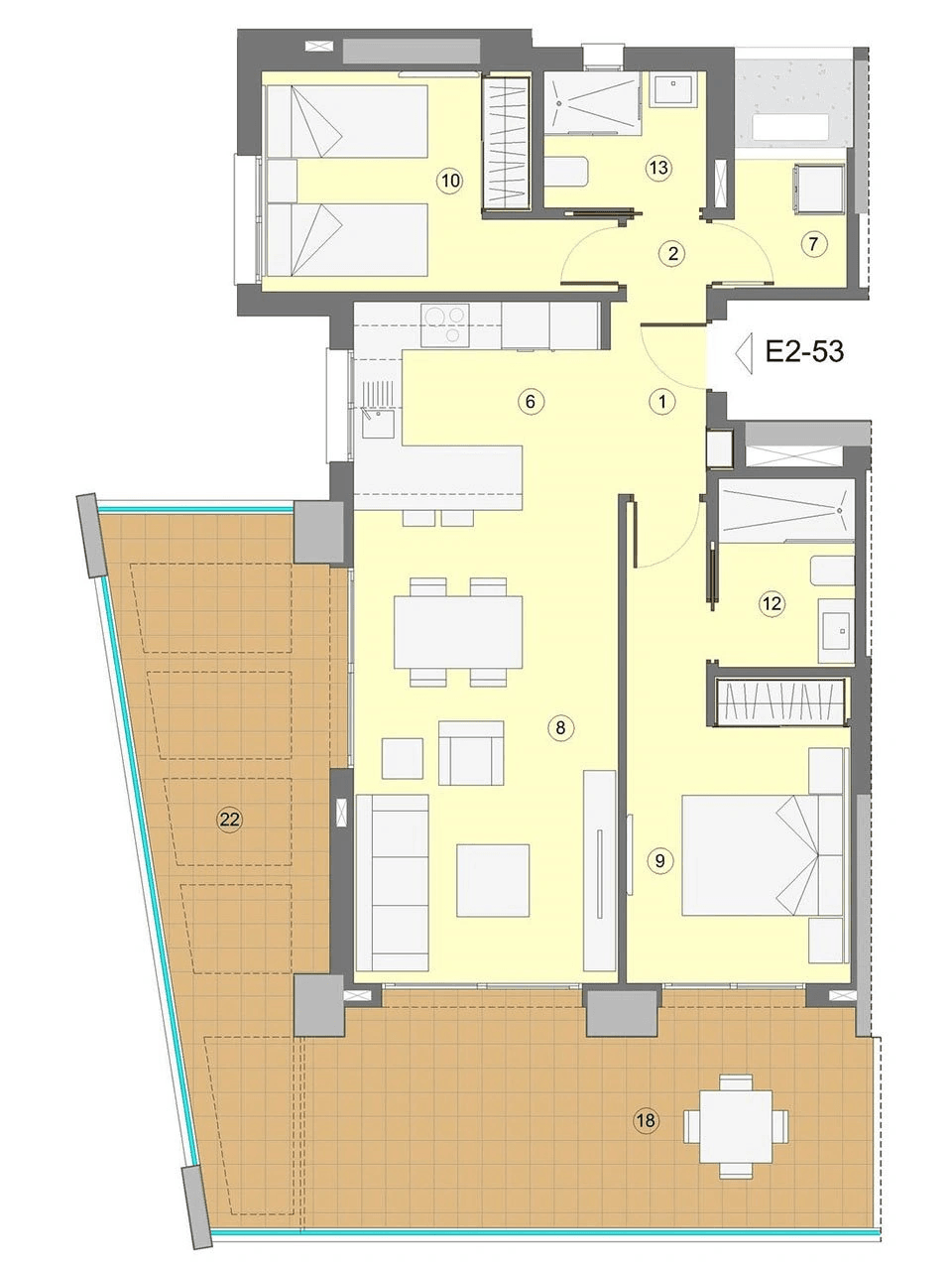 Appartements avec 2 chambres, 2 salles de bain, climatisation et vue sur la mer à seulement 1 km de la plage