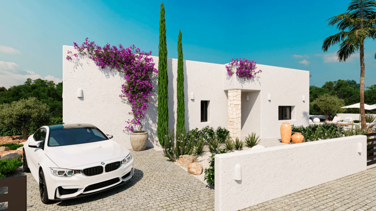 Sehr schönes Neubauprojekt im Ibiza Stil auf einem großen flachen Grundstück in Denia