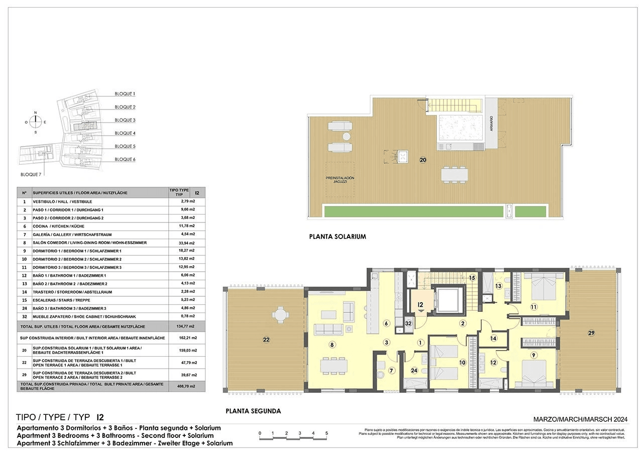 Penthouse-Wohnungen mit 3 Schlafzimmern, Dachterrasse, Fußbodenheizung in Bädern, Klimaanlage und Gemeinschaftspool nur 300 m vom Strand