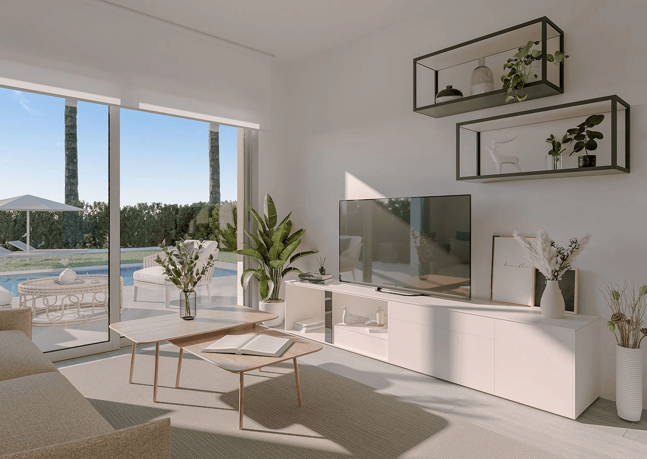 Maisonette-Wohnungen mit 3 Schlafzimmern, 2 Bädern, Gäste-WC, Fußbodenheizung in Bädern, Klimaanlage und Gemeinschaftspool nur 300 m vom Strand