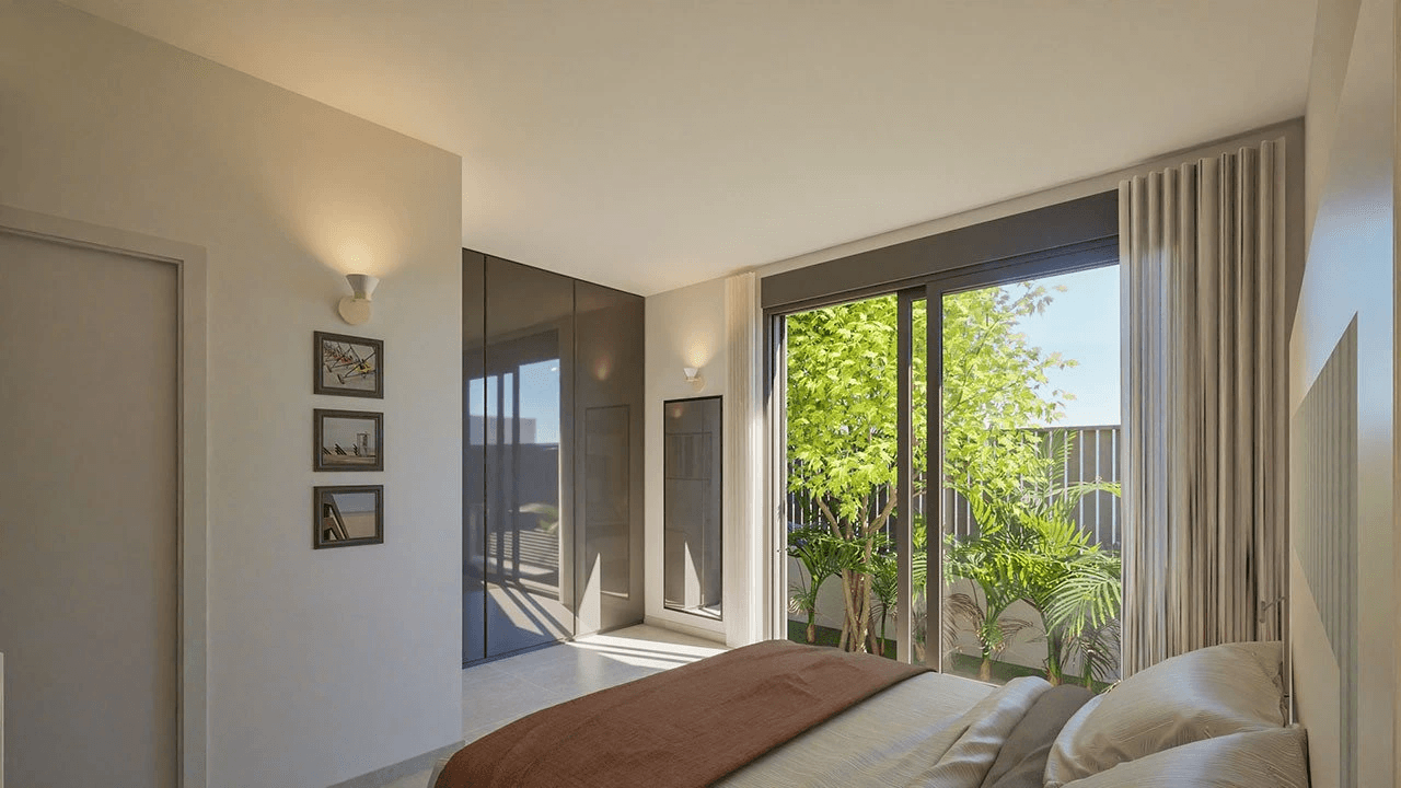 Villas jumelées avec 3 chambres, 3 salles de bains, terrasse sur le toit, pré-installation de la climatisation et piscine privée