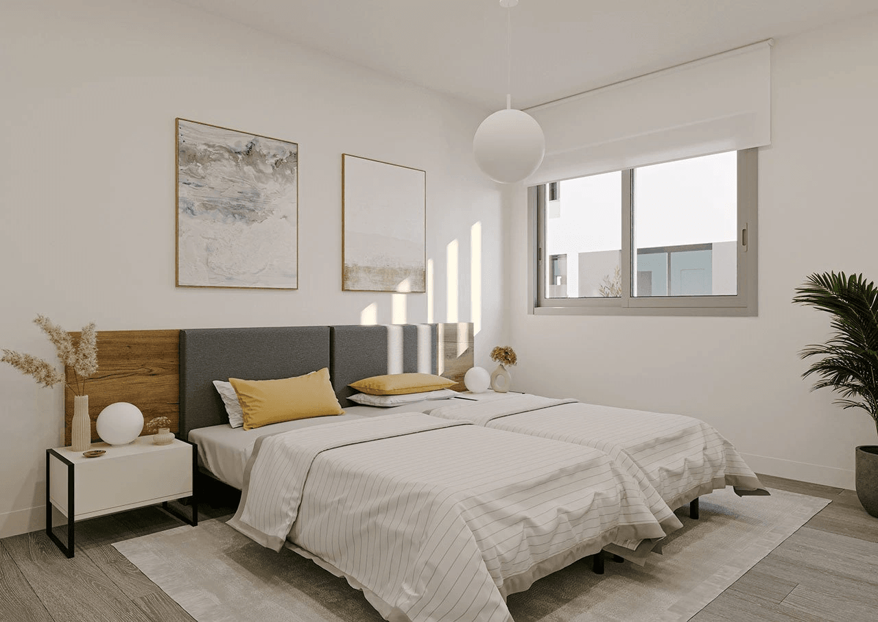 Maisonette-Wohnungen mit 3 Schlafzimmern, 2 Bädern, Gäste-WC, Fußbodenheizung in Bädern, Klimaanlage und Gemeinschaftspool nur 300 m vom Strand