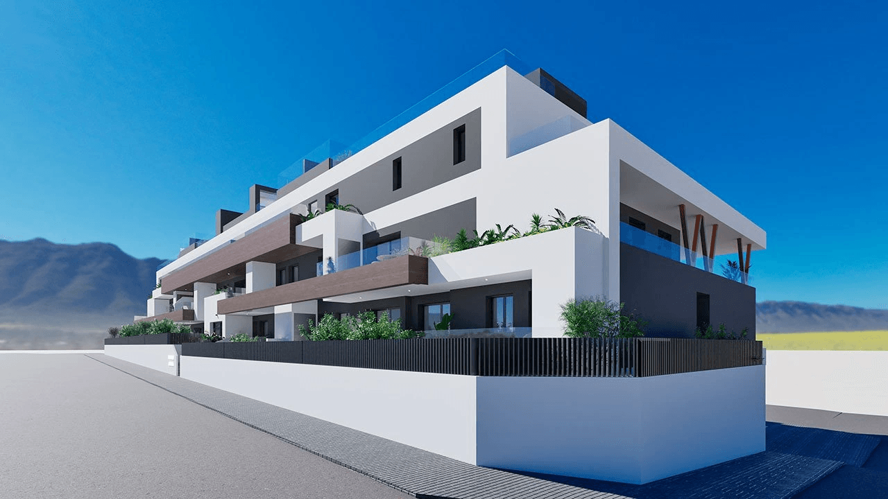 Appartements avec 3 chambres, 2 salles de bain, cuisine équipée moderne avec des appareils électriques et piscine communautaire