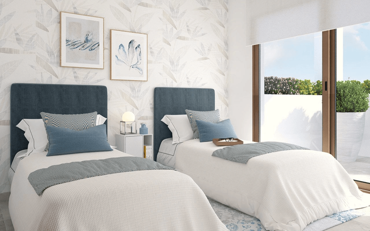 Villas mitoyennes de 2 chambres à coucher avec toit-terrasse avec vue sur la mer et piscine privée en option à seulement 400 m de la plage