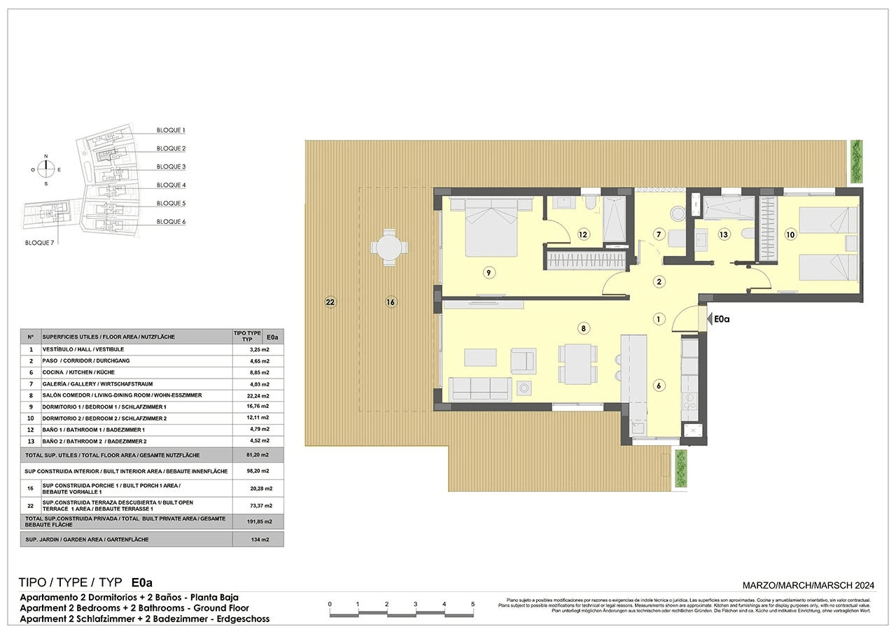 Appartements mit 2 Schlafzimmern, 2 Bädern, Fußbodenheizung in Bädern, Klimaanlage und Gemeinschaftspool nur 300 m vom Strand