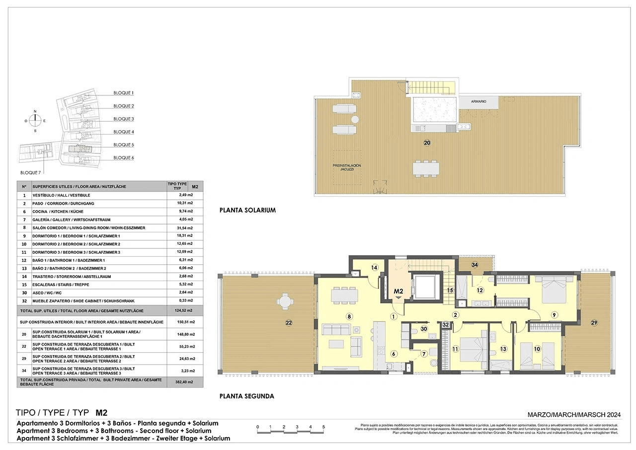 Penthouse-Wohnungen mit 3 Schlafzimmern, Dachterrasse, Fußbodenheizung in Bädern, Klimaanlage und Gemeinschaftspool nur 300 m vom Strand