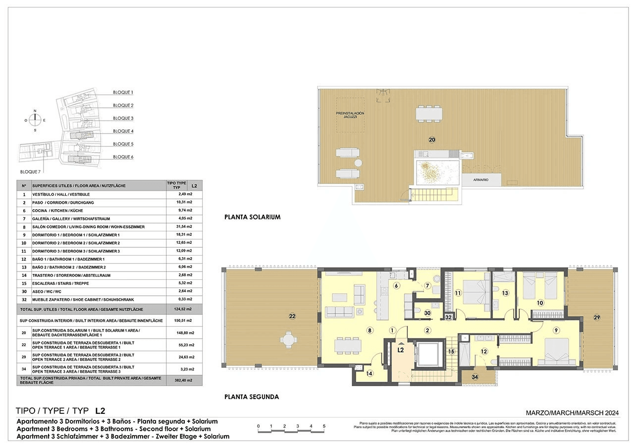 Penthouse-Wohnungen mit 3 Schlafzimmern, Dachterrasse, Fußbodenheizung in Bädern, Klimaanlage und Gemeinschaftspool nur 300 m vom Strand