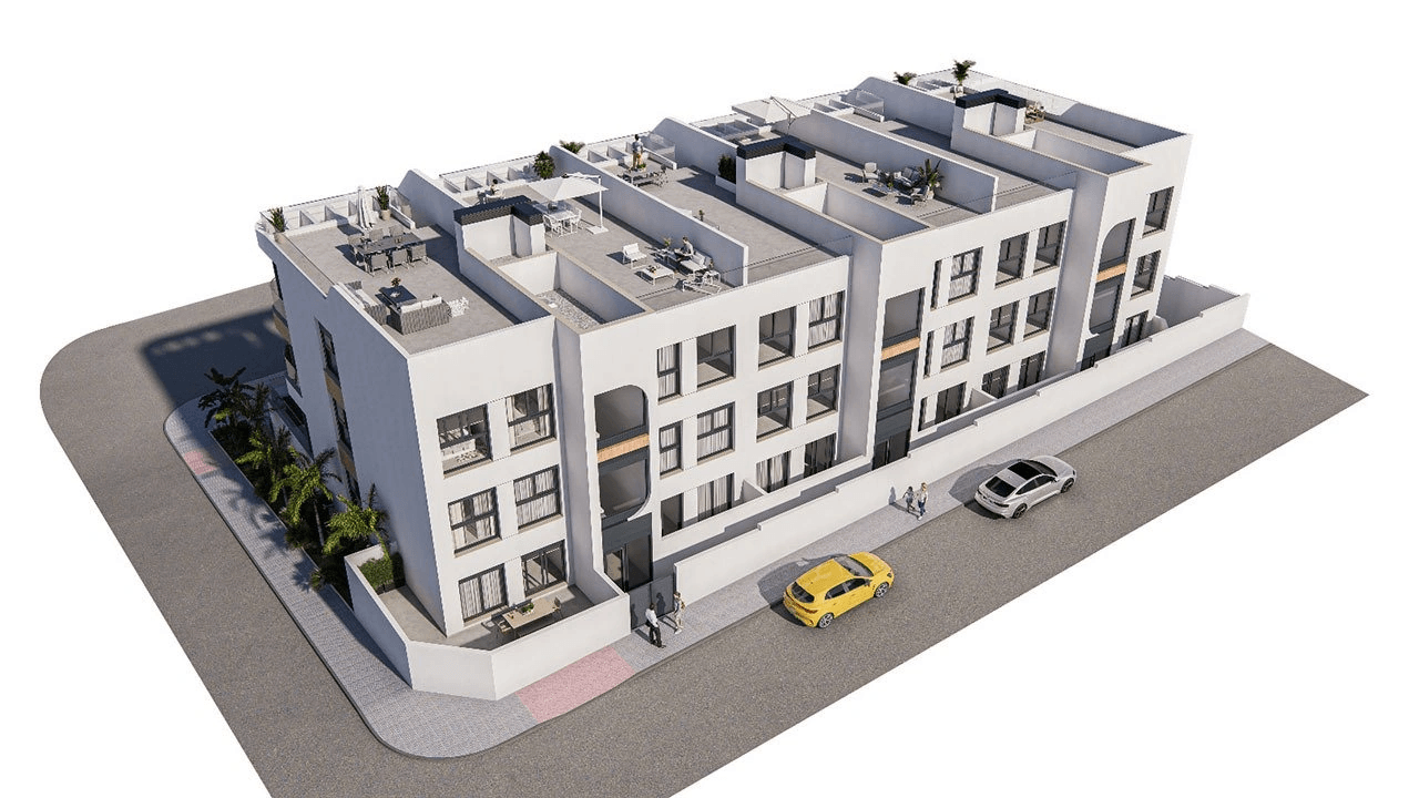 Penthouses avec 3 chambres, 2 salles de bain, terrasse sur le toit et piscine communautaire