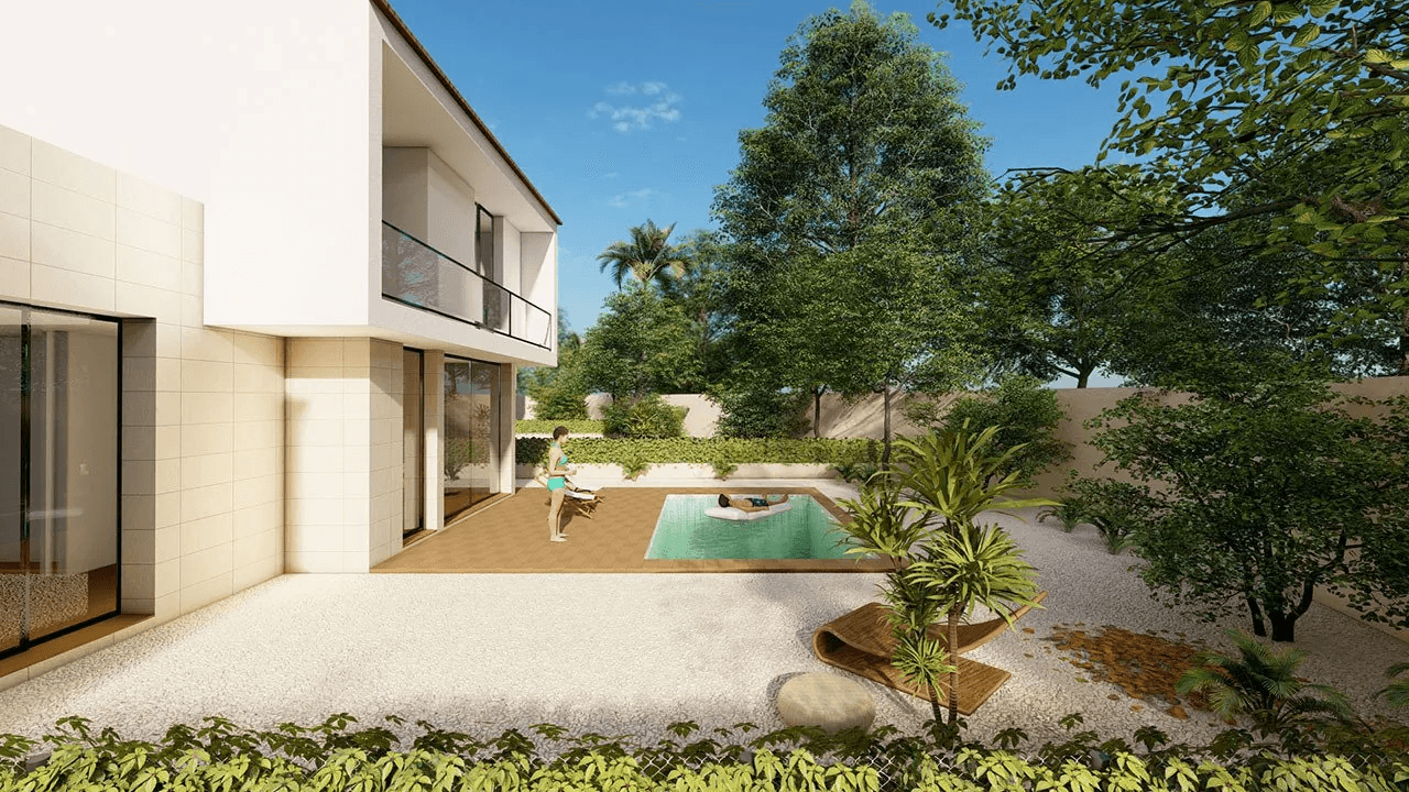 Villas avec 3 chambres, 3 salles de bains, air conditionné, vue sur la mer, piscine privée et place de parking