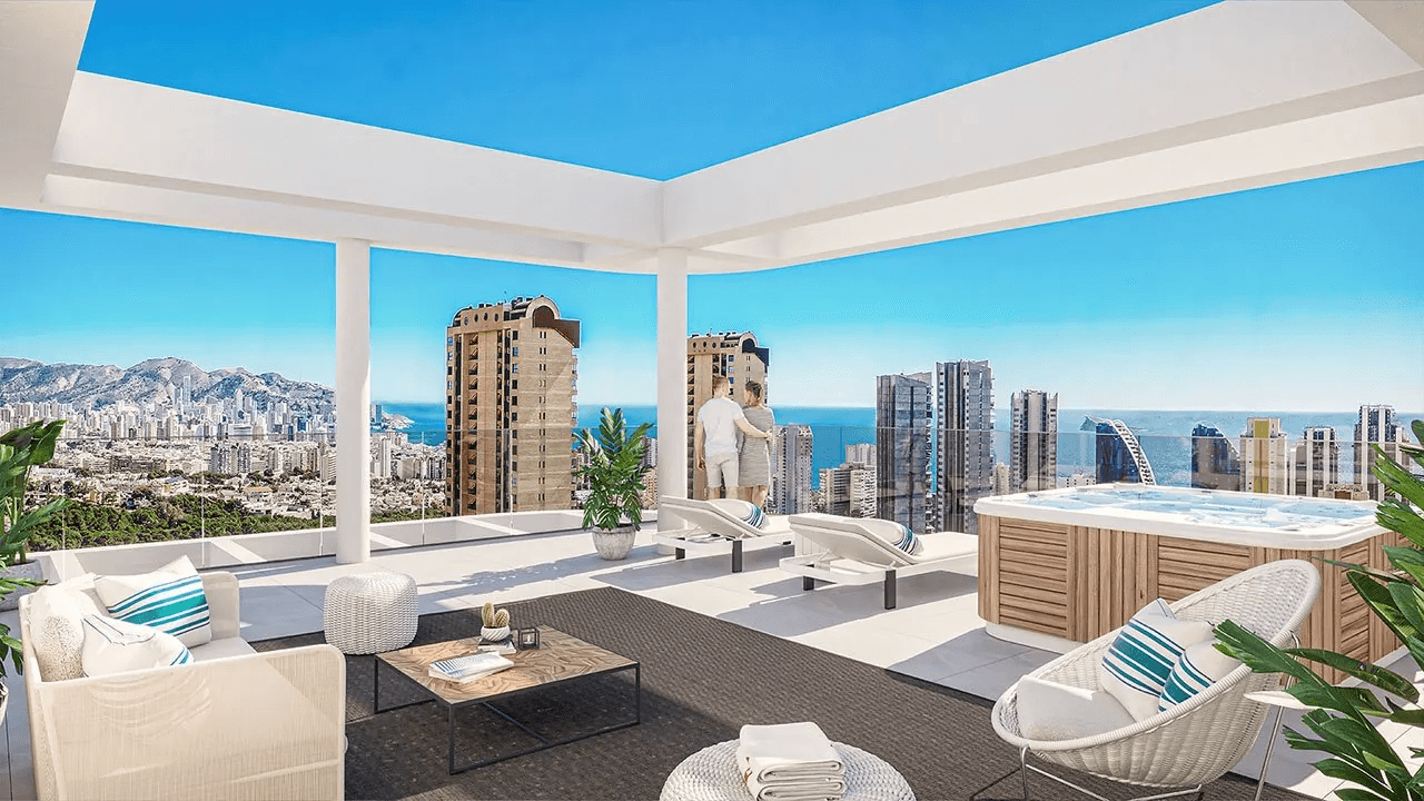 Penthouses avec 3 chambres, 2 salles de bain, W.C., toit-terrace, climatisation, chauffage au sol et vue sur la mer à seulement 1 km de la plage