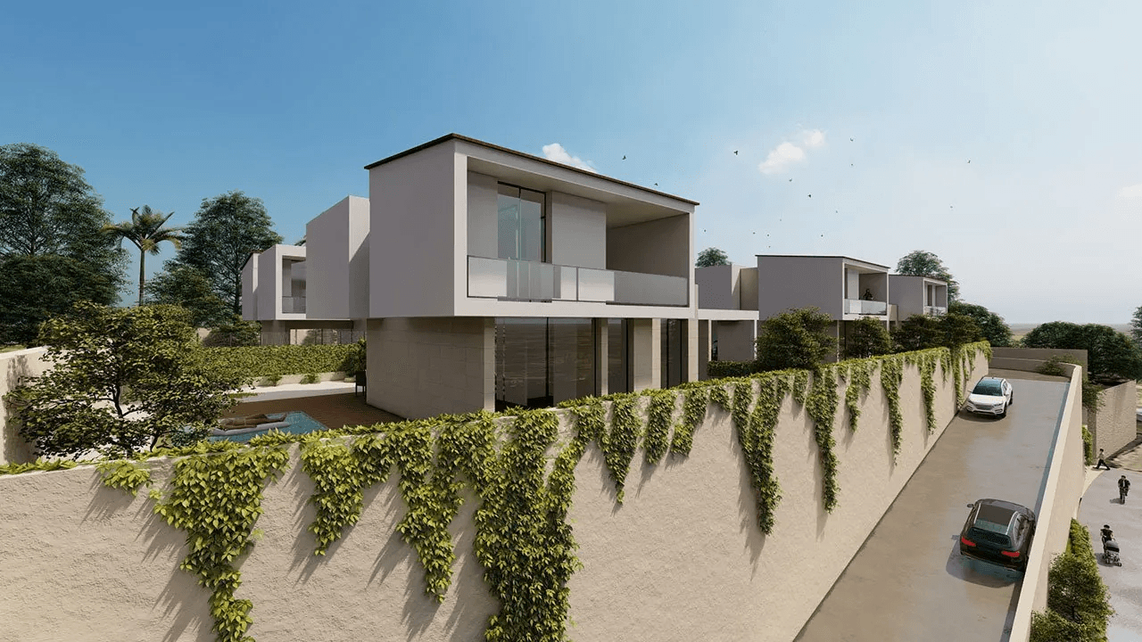 Villas avec 3 chambres, 3 salles de bains, air conditionné, vue sur la mer, piscine privée et place de parking