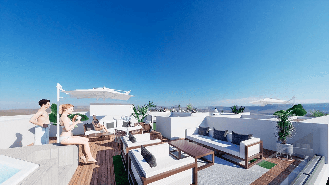 Penthouses avec 2 chambres, 2 salles de bain, toit-terrasse et piscine commune à seulement 160 m de la plage de Los Locos