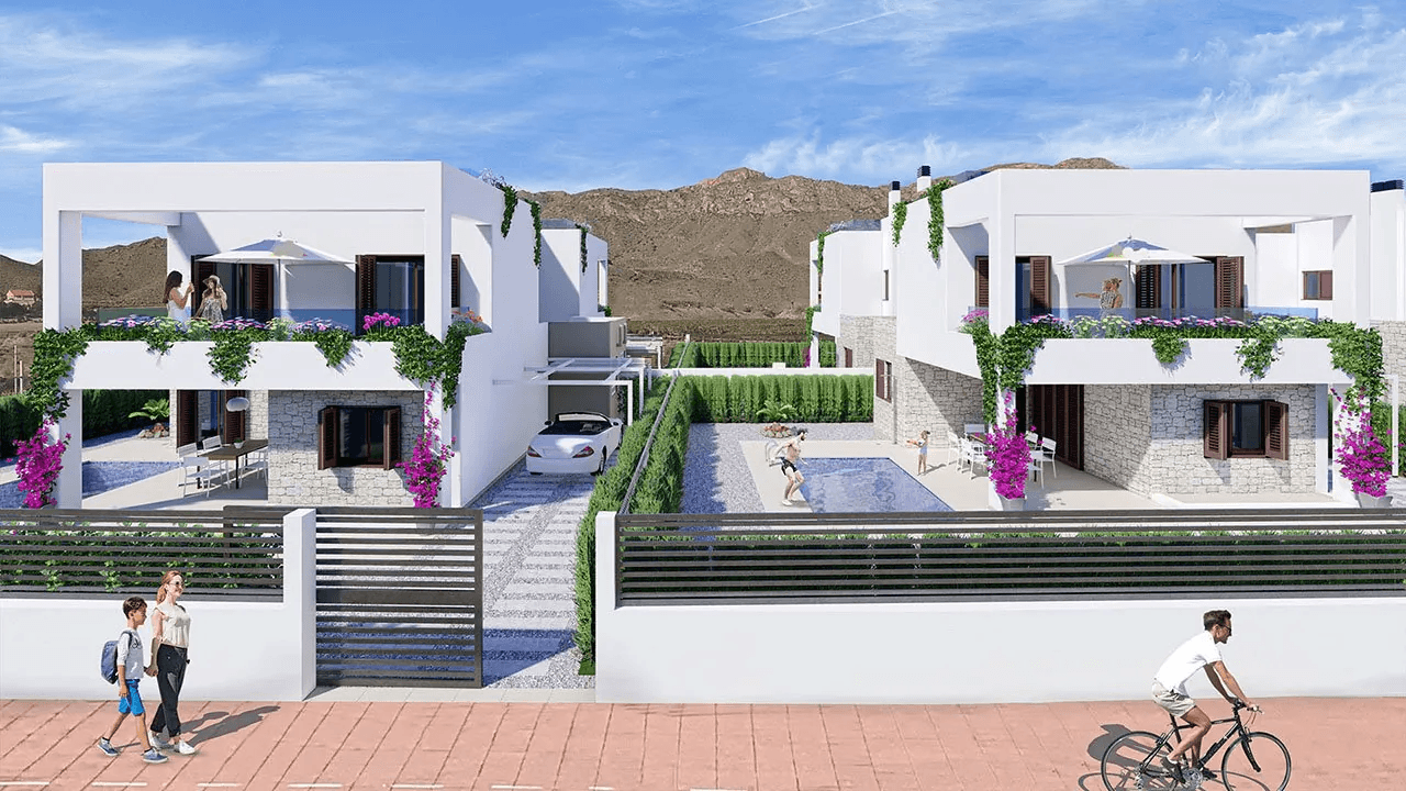 Villas mitoyennes de 2 chambres à coucher avec toit-terrasse avec vue sur la mer et piscine privée en option à seulement 400 m de la plage