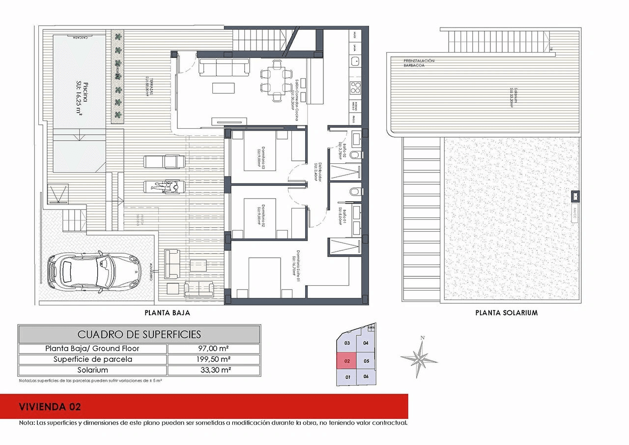 Maisons mitoyennes avec 3 chambres, 2 salles de bains, piscine privée et parking privée