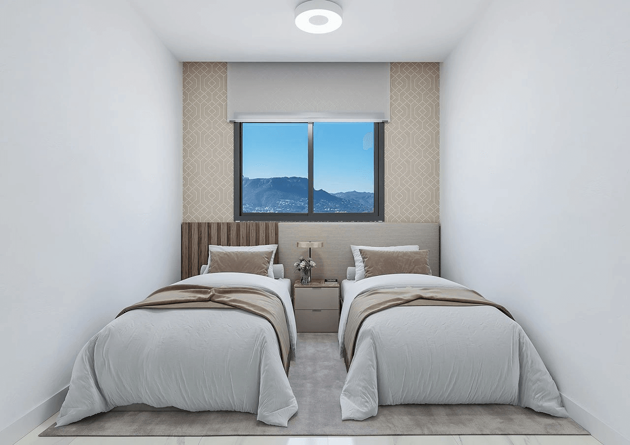 Maisonettes avec 3 chambres, 3 salles de bain, toit-terrasse, climatisation et vue sur la mer en première ligne de la plage