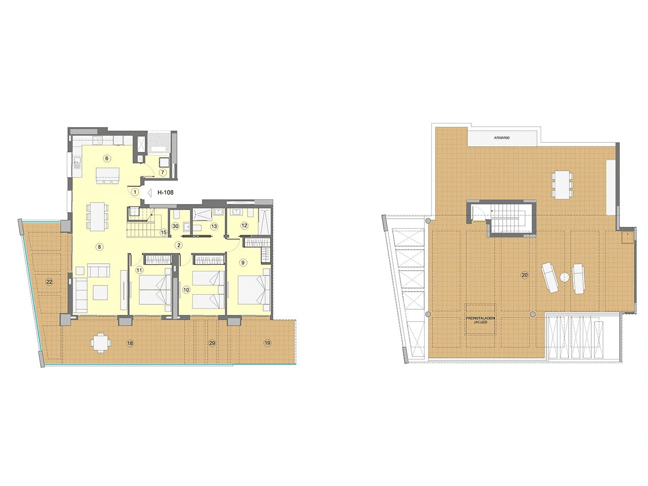 Penthouses avec 3 chambres, 2 salles de bain, W.C., toit-terrace, climatisation, chauffage au sol et vue sur la mer à seulement 1 km de la plage