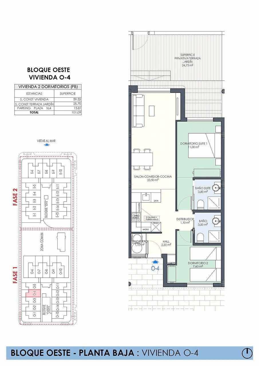 Bungalows bajos de 2 dormitorios y 2 baños con parking privado y piscina comunitaria a tan solo 200 m de la playa