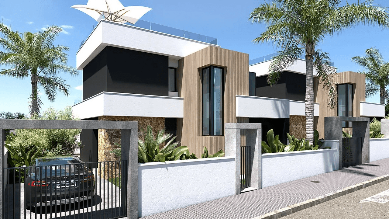 Villas sur deux étages avec 3 chambres, toit-terrasse, cuisines équipées d’électroménagers, climatisation, parking privé et piscine privée