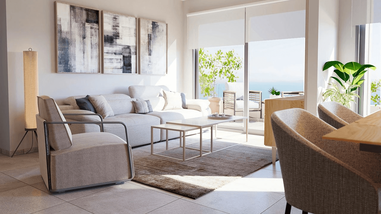 Appartements avec 3 chambres à coucher, climatisation, chauffage au sol dans les salles de bains et vue sur la mer à seulement 300 m de la plage