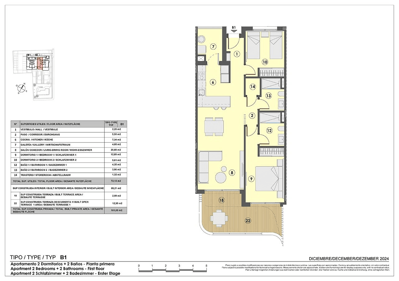 Appartements avec 2 chambres à coucher, chauffage au sol dans les salles de bains, climatisation et piscine commune à seulement 250 m de la mer