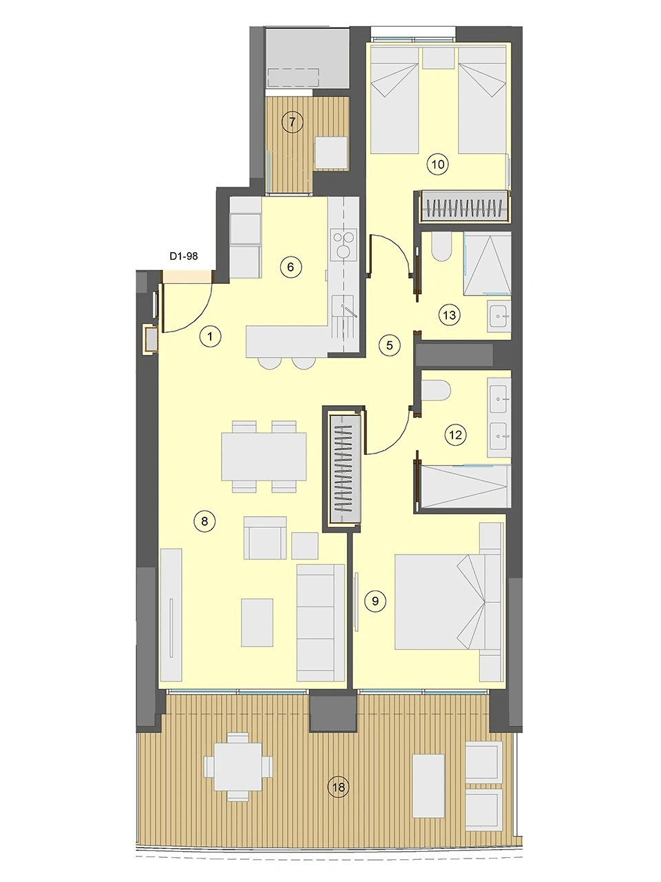 Appartements avec 2 chambres, 2 salles de bain, climatisation et vue sur la mer à seulement 100 m de la plage