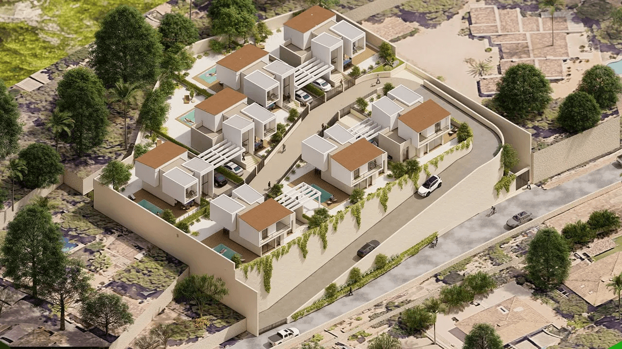 Villas avec 3 chambres, 3 salles de bains, air conditionné, vue sur la mer, piscine privée et place de parking