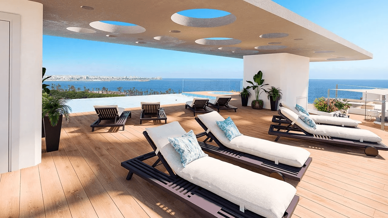 Appartements avec 3 chambres à coucher, climatisation, chauffage au sol dans les salles de bains et vue sur la mer à seulement 300 m de la plage