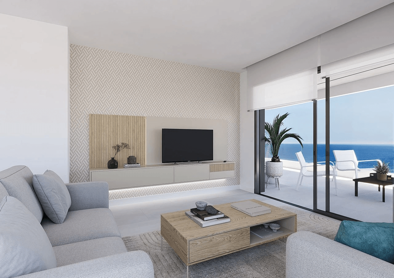 Appartements avec 2 chambres, 2 salles de bain, climatisation et vue sur la mer en première ligne de la plage