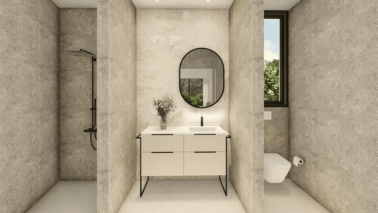Villas fantastiques et spacieuses avec 3 chambres, 3 salles de bain, W.C., garage, immense sous-sol, piscine privée et vue sur la mer