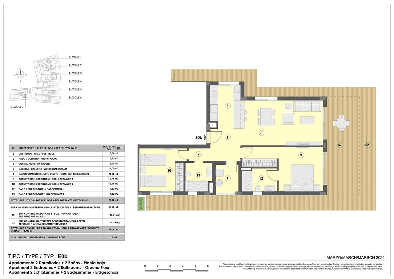 Appartements mit 2 Schlafzimmern, 2 Bädern, Fußbodenheizung in Bädern, Klimaanlage und Gemeinschaftspool nur 300 m vom Strand