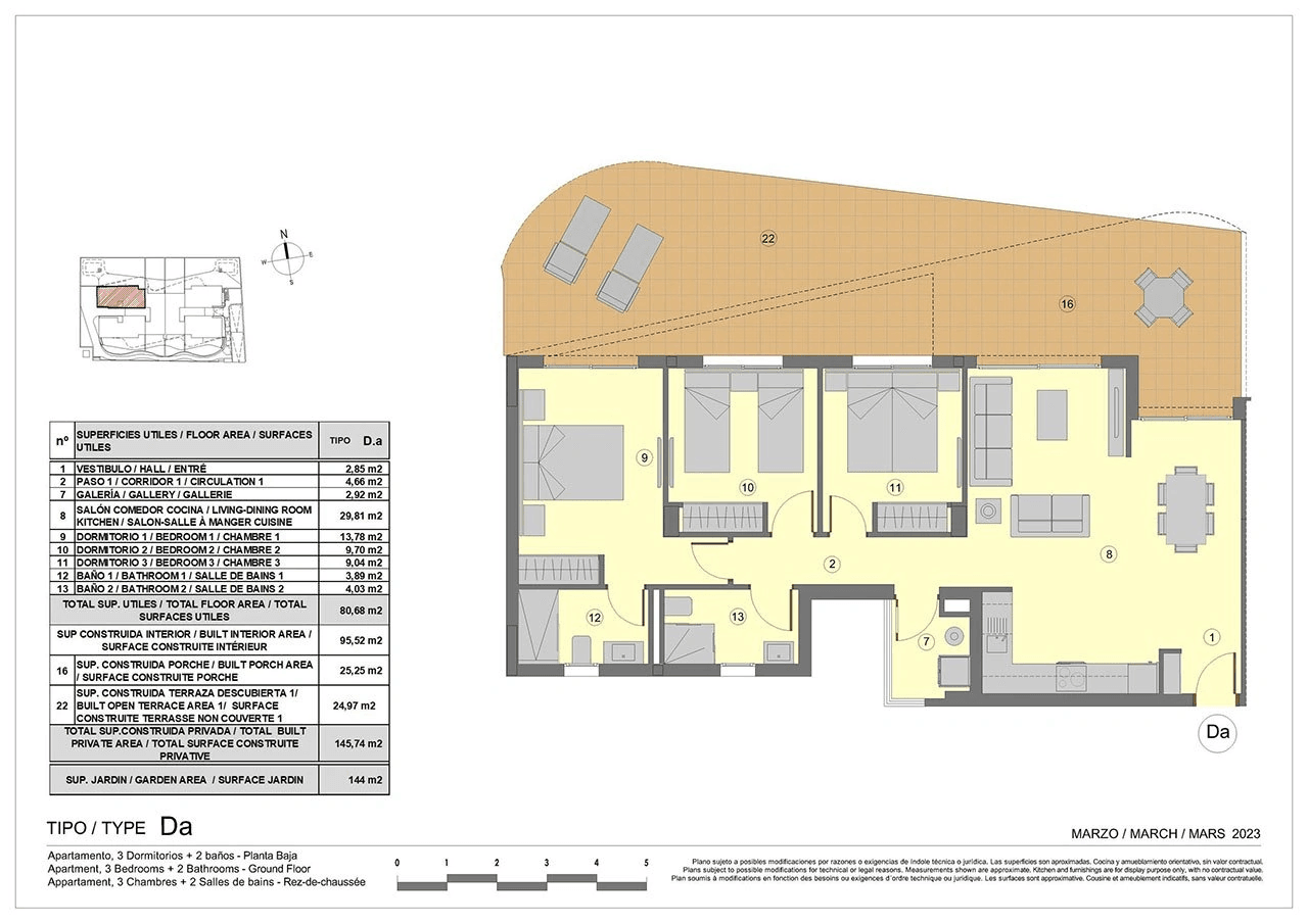 Appartements avec 3 chambres à coucher, climatisation, chauffage au sol dans les salles de bains et vue sur la mer à seulement 300 m de la plage