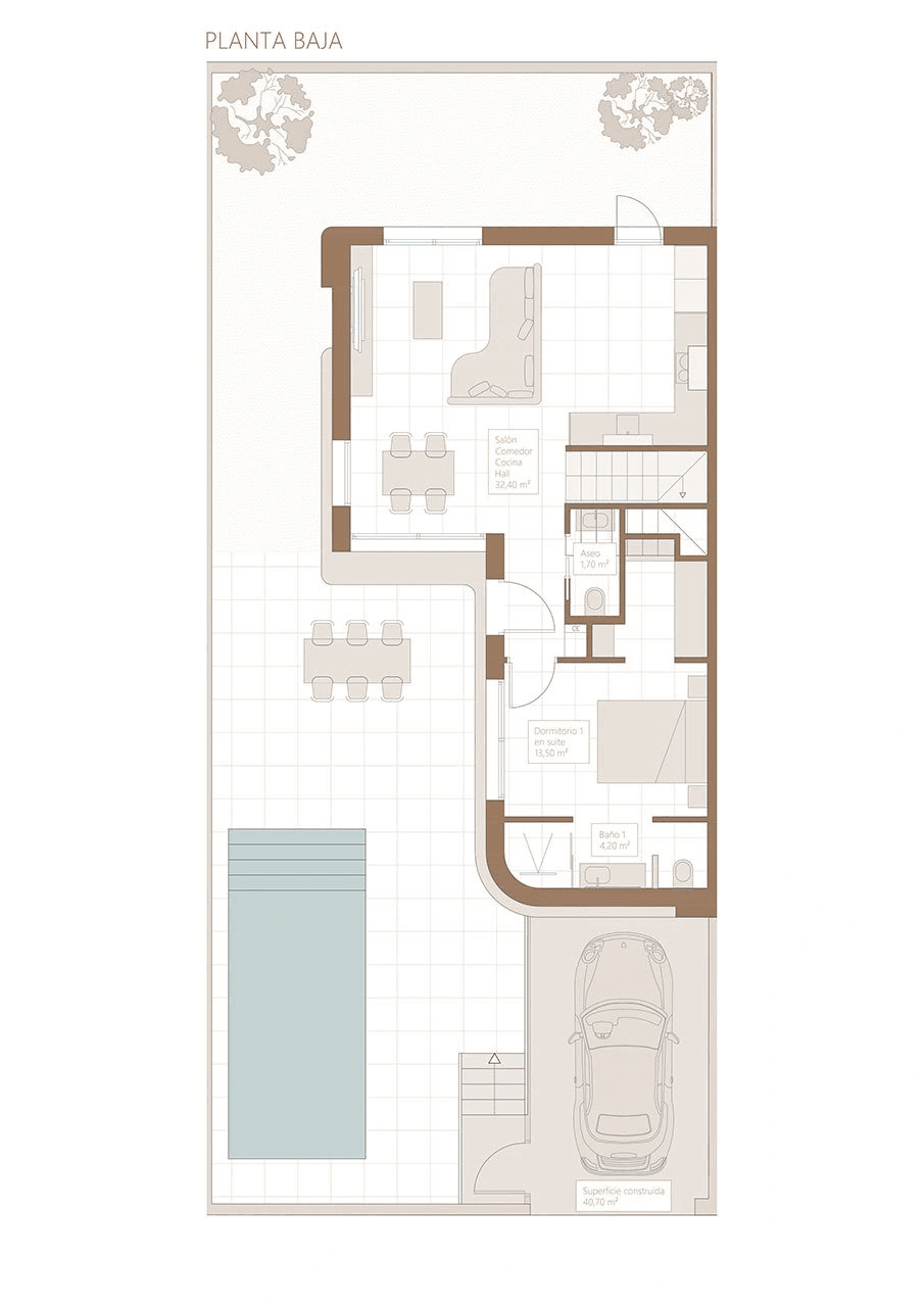 Villas jumelées avec 3 chambres, 2 salles de bains, WC invités, terrasse sur le toit, place de parking et piscine privée en option