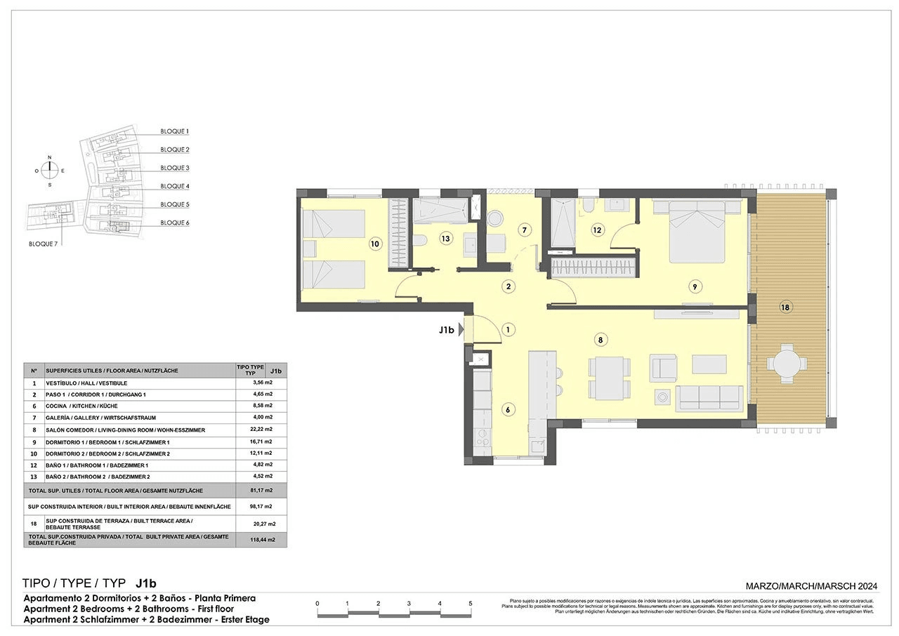 Appartements mit 2 Schlafzimmern, 2 Bädern, Fußbodenheizung in Bädern, Klimaanlage und Gemeinschaftspool nur 300 m vom Strand