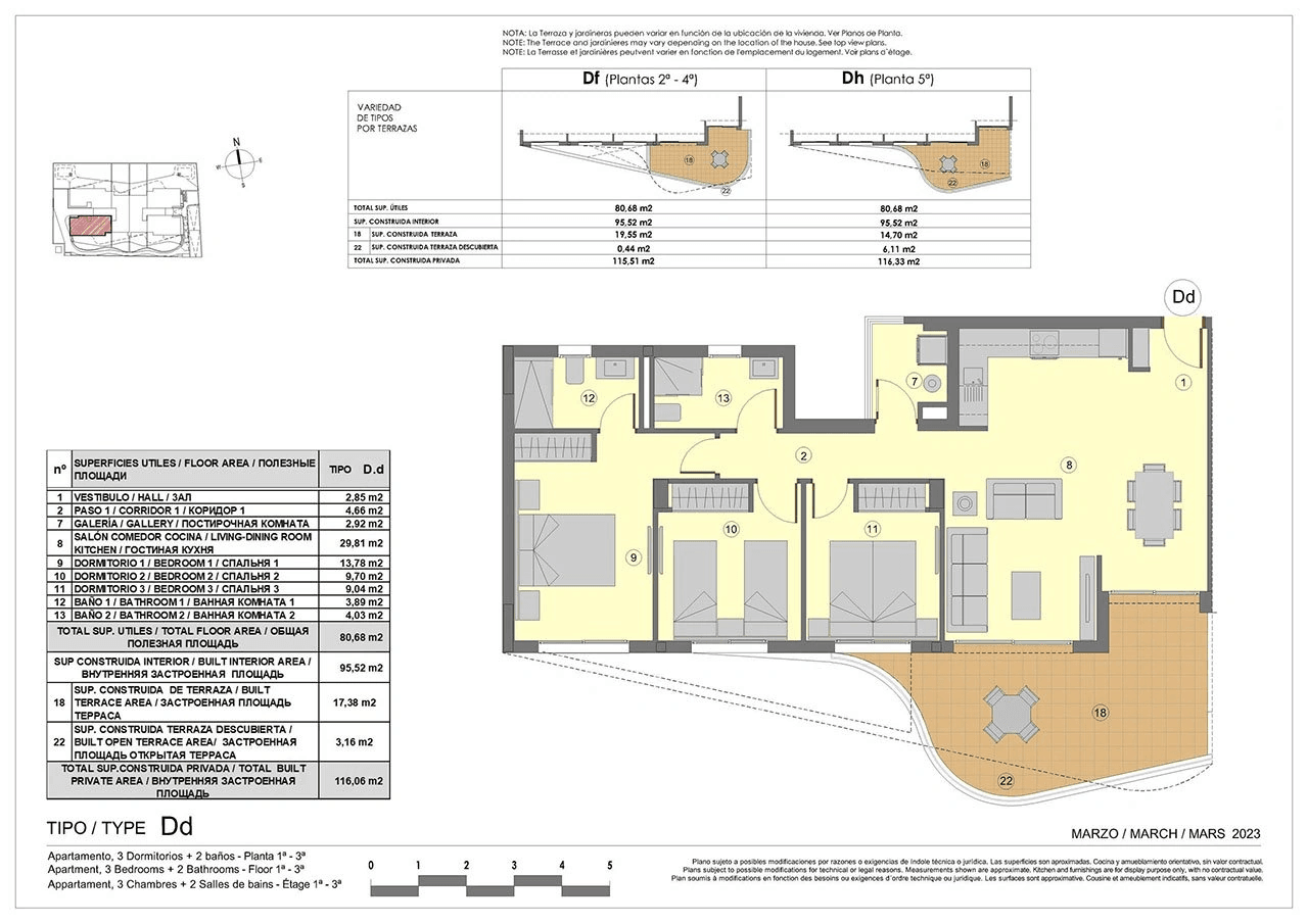 Appartements avec 3 chambres à coucher, climatisation, chauffage au sol dans les salles de bains et vue sur la mer à seulement 300 m de la plage