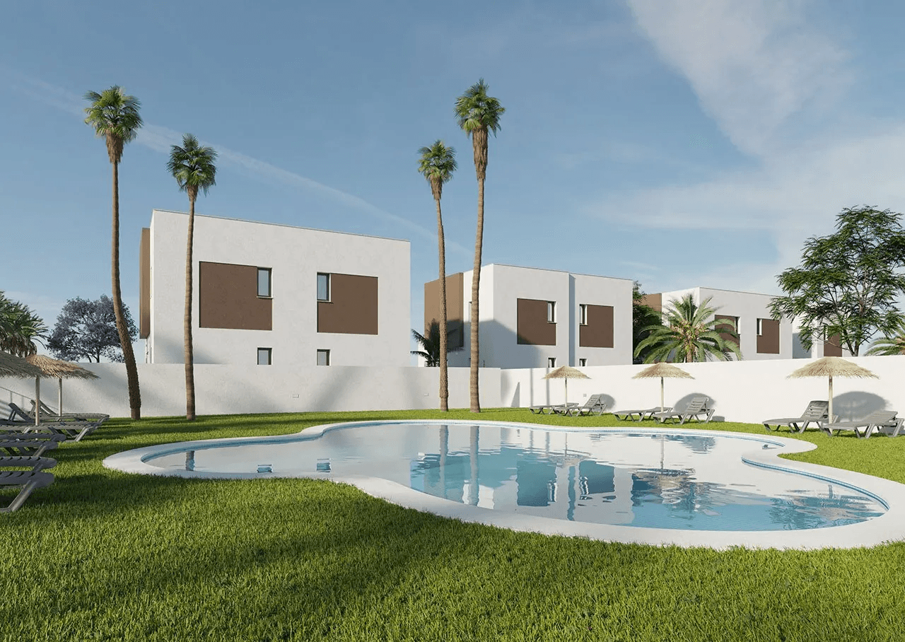 Maisons mitoyennes modernes avec 3 chambres à coucher et piscine communautaire à seulement 500 m des merveilleuses plages de sable fin