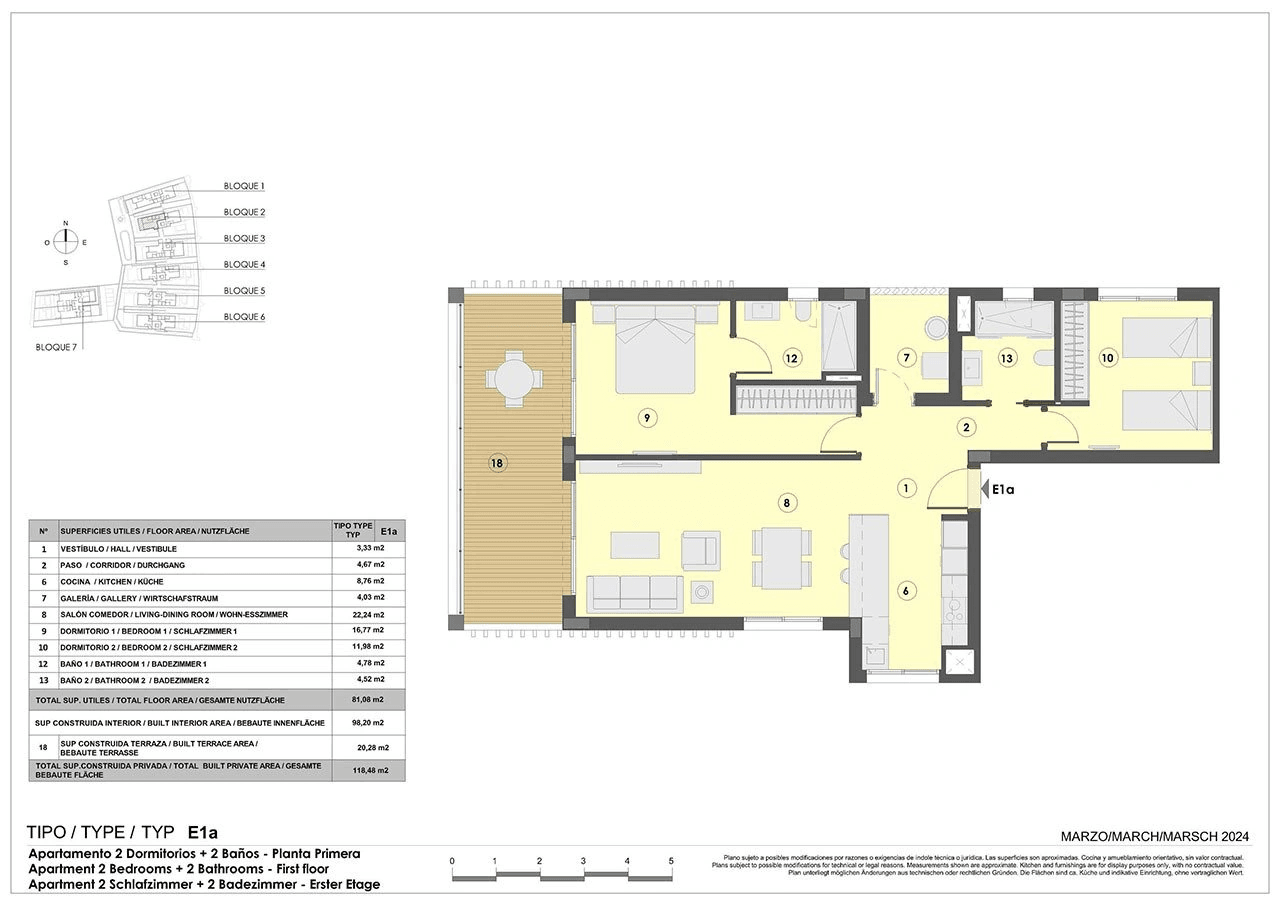 Appartements mit 2 Schlafzimmern, 2 Bädern, Fußbodenheizung in Bädern, Klimaanlage und Gemeinschaftspool nur 300 m vom Strand
