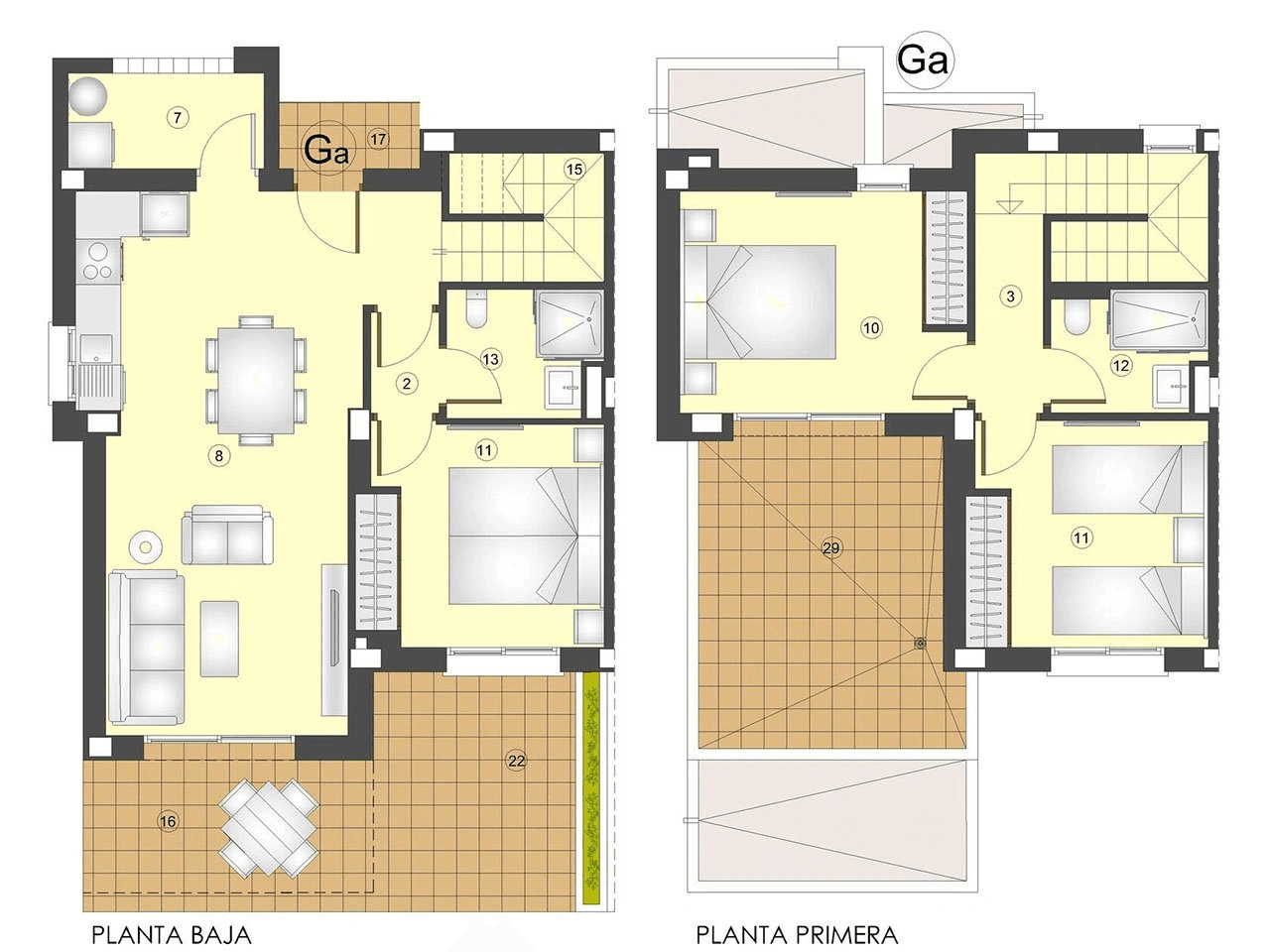 Modernes maisons mitoyennes de 3 chambres avec piscine communautaire dans un cadre magnifique