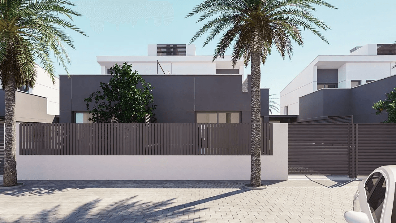 Villas jumelées avec 3 chambres, 3 salles de bains, terrasse sur le toit, pré-installation de la climatisation et piscine privée