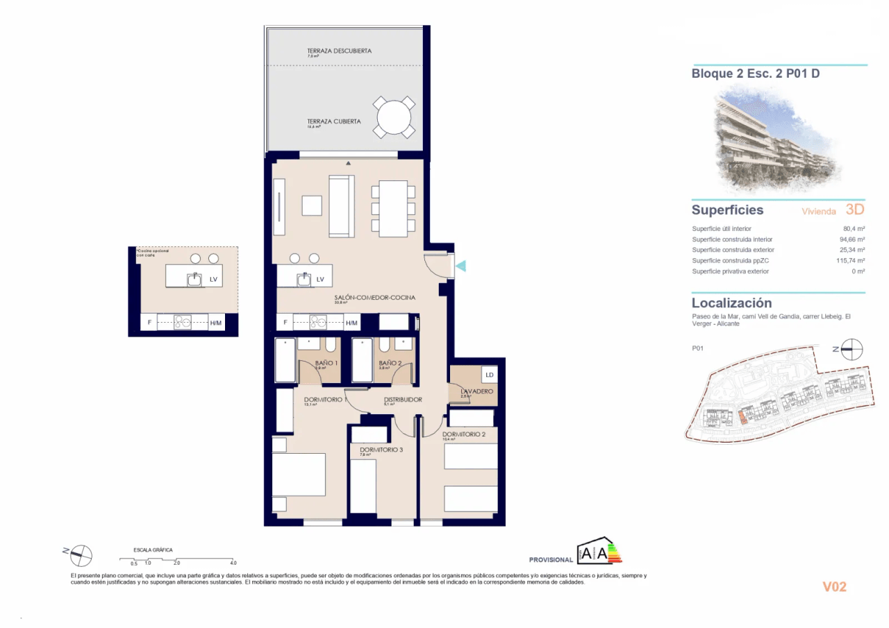 Appartement neuf avec 3 chambres à 200 m de la plage
