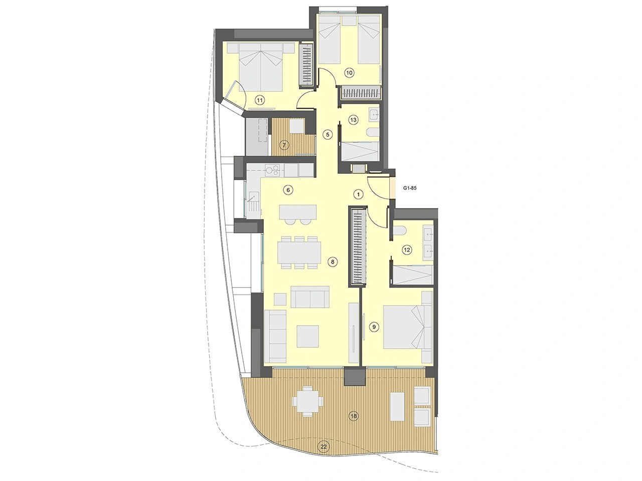 Appartements avec 3 chambres, 2 salles de bain, climatisation et vue sur la mer à seulement 100 m de la plage